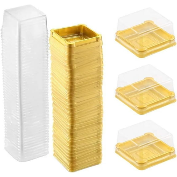 50 Set Clear Plastic Mini Cupcake Boxes Muffin Square Mooncake Box Single Container Wedding Birthday Gift Box Gold
