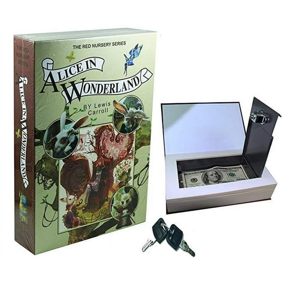 Real Paper Book Locking Booksafe with Key Lock Dictionary Secret Hidden Safe (Alice In Wonderland)