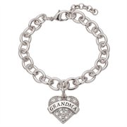 Personalized Planet Crystal Rhodium-Plated Grandma Heart Bracelet