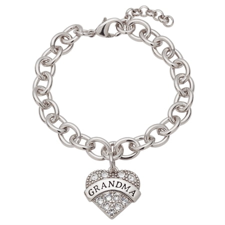 Personalized Planet Crystal Rhodium-Plated Grandma Heart Bracelet