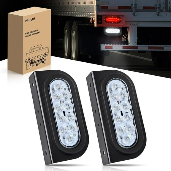 Nilight 6Inch Oval Trailer Tail Light with flush Mount Grommets Plugs w/Mounting Brackets 2PCS White Waterproof Reverse Back Up Trailer Lights for RV Truck, 2 Years Warranty