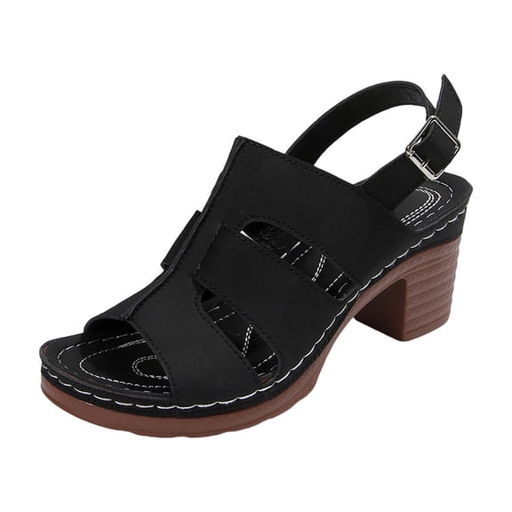 ShiShine Womens Open Toe Block Heel Slingback Sandals Cutout Upper Adjustable Strap Casual Dress Shoes