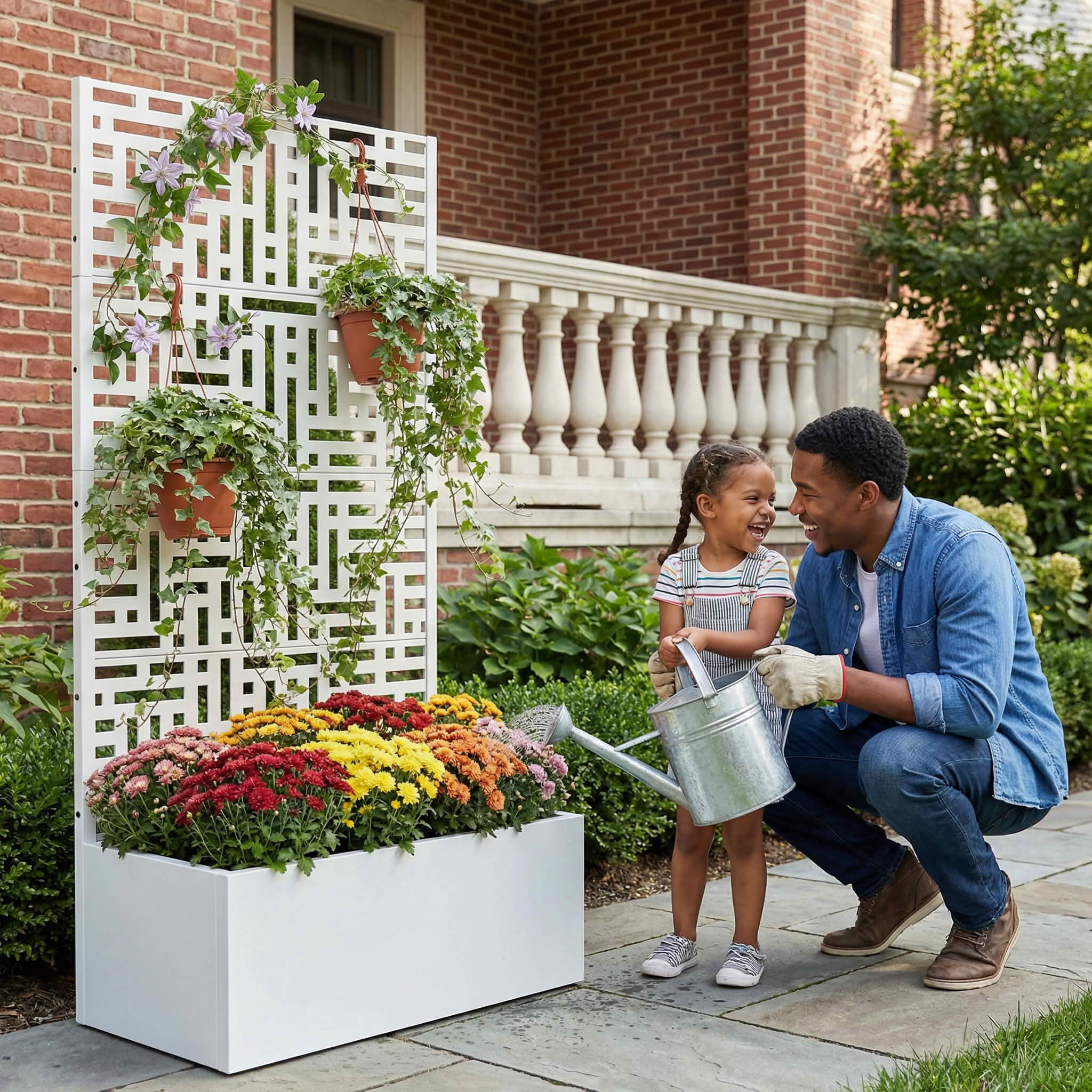 MAYEERTY 59X30" Metal Outdoor White Privacy Screen with Planter Box for Backyard & Garden, 4 Piece Set