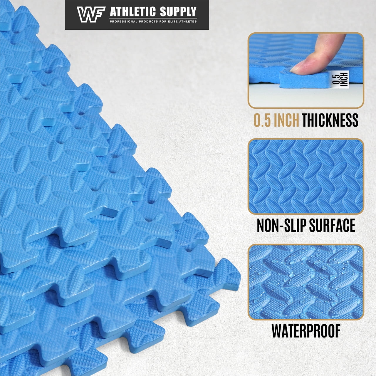 WF Athletic Supply 48 SQ.FT Diamond Pattern 1/2-Inch Thickness Interlocking Exercise Foam Mats, Extra Thick Eva Foam Flooring Tiles, Gym Fitness Equipment Mat, Home Protective Flooring Cushion, Blue