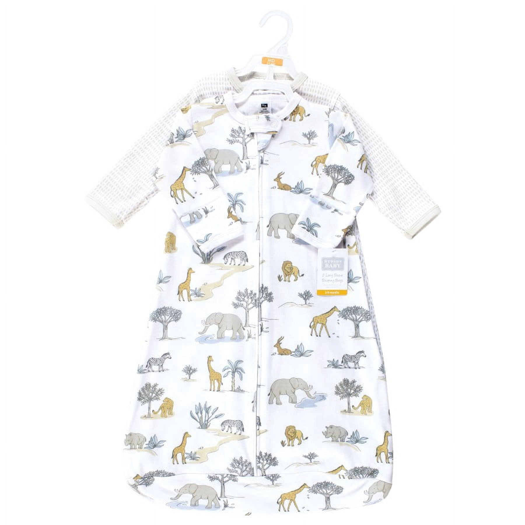 Hudson Baby Cotton Long-Sleeve Wearable Sleeping Bag, Sack, Blanket, Neutral Safari World Long Sleeve, 18-24 Months