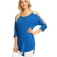thumbnail image 5 of Made by Johnny Women's 3/4 Sleeve Hollowed Out Shoulder Top L ROYAL_BRITE, 5 of 6