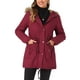 thumbnail image 1 of Chaqueta de parka de invierno para mujer Allegra K, abrigo acolchado largo, cálido, a prueba de viento, con capucha de piel sintética, 2XL, rojo oscuro, 1 of 6