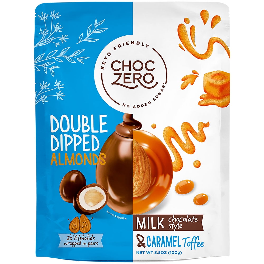 Keto Friendly Double Dipped Almonds  Milk Chocolate Style  Caramel Toffee (3.5 Oz.)