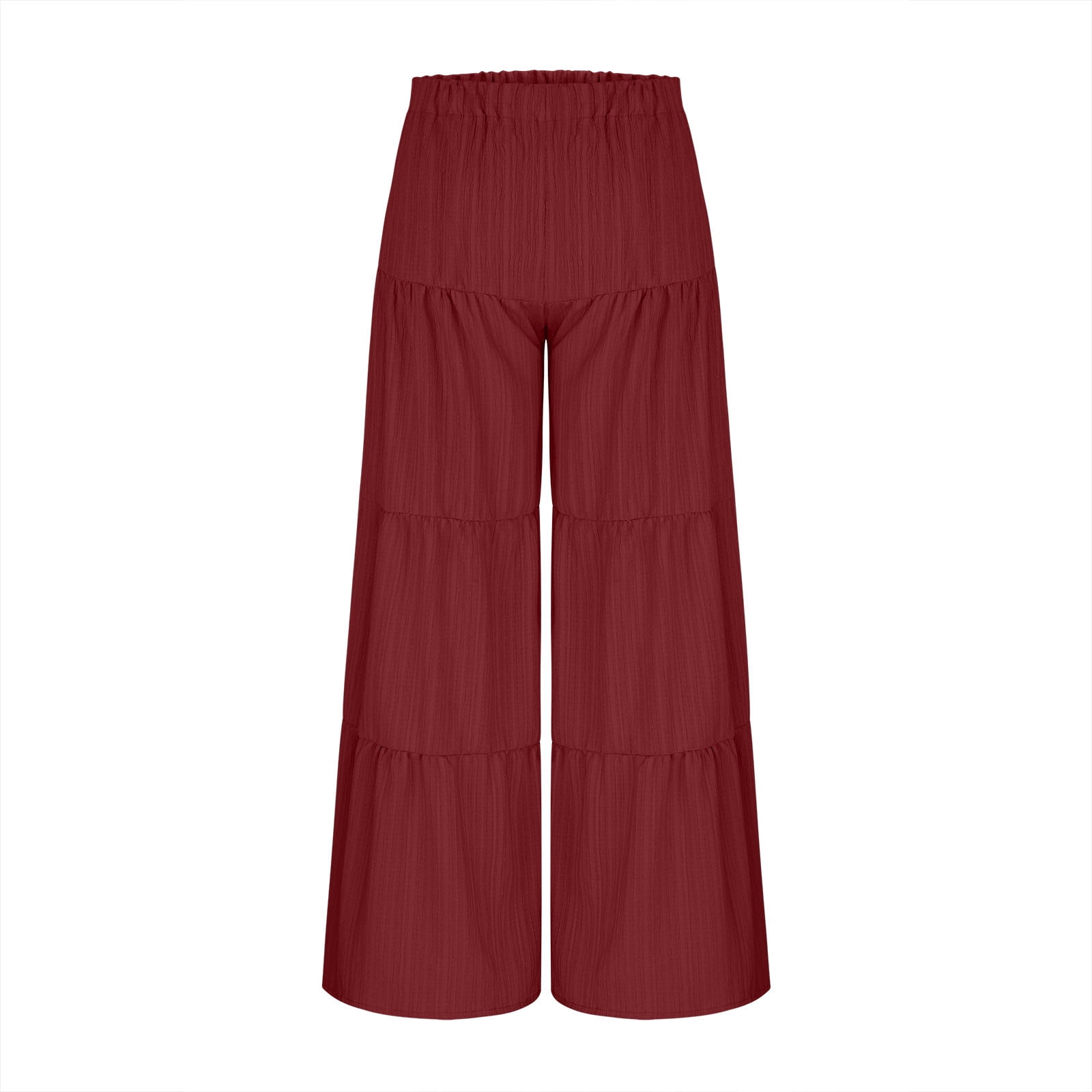 Womens Casual Pants Baggy New Womens Casual Wide Leg Pants Summer Fall Clothes Pleated Elastic Waist Loose Trousers Wine XL