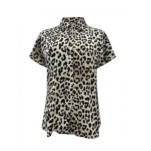 Ropa Playa Ocean Pacific para Mujer Blusa Camisera Botones Manga Corta Animal Print Multicolor Talla CH