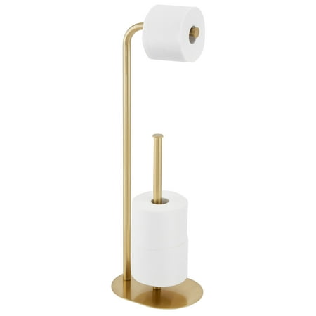mDesign Metal Freestanding Toilet Paper Reserve Stand  Hold 4 Rolls  Soft Brass