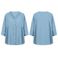 thumbnail image 5 of Stamzod Cardigan for Women Casual Cotton Linen Button Up Shirt Jacket Plus Size 3/4 Length Sleeve Womens Tops Blue XXL, 5 of 7