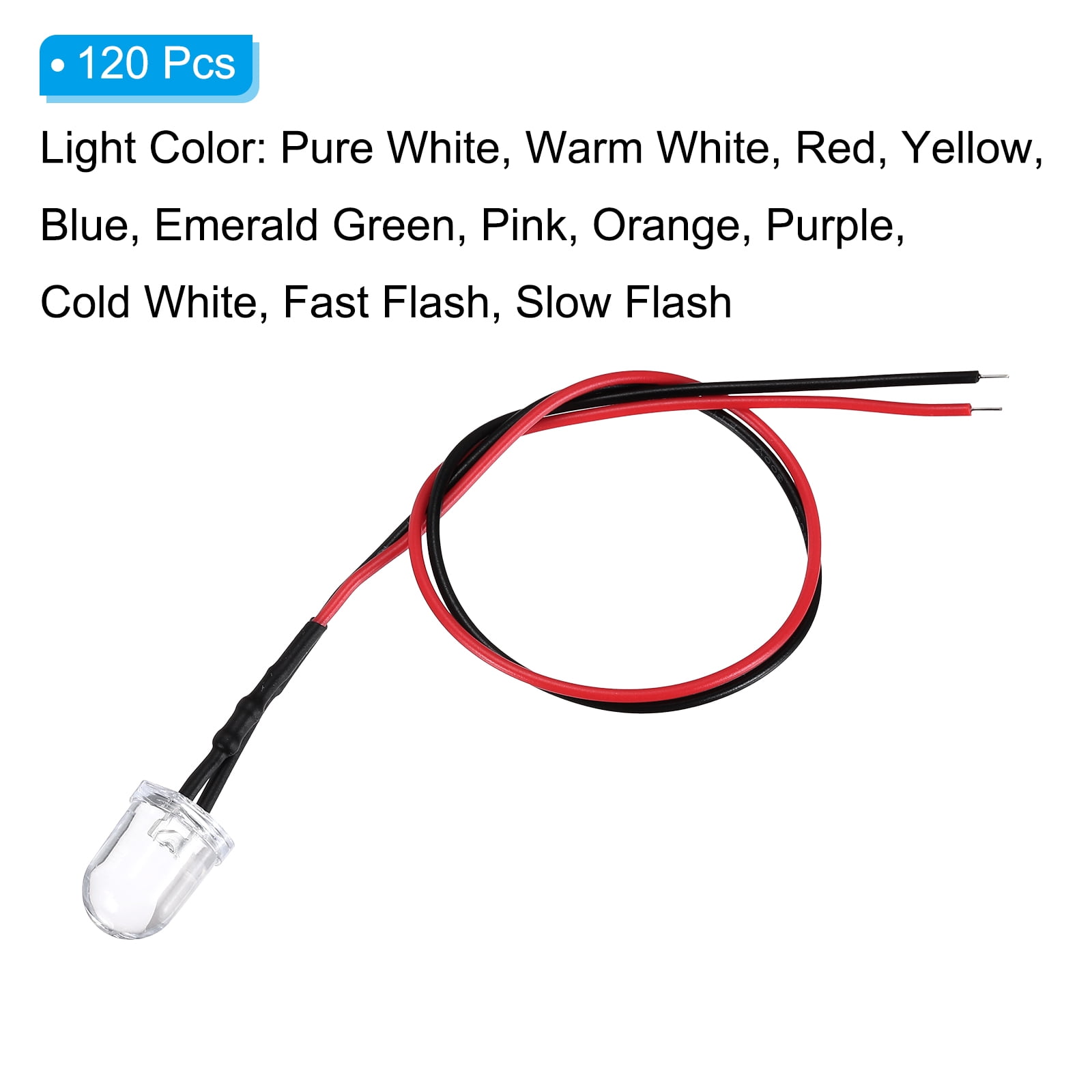 Uxcell 10mm LED Diode Light, 120 Pcs 4.5-6V DC Pre Wired Mini LED Lights Bulb Light-emitting Lamp for RC DIY Indicator Lighting, Assorted Color (10 PCS/Color) Light