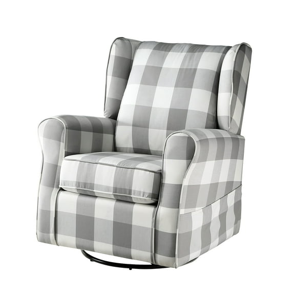 Grey & White Wingback Swivel Chair With Glider And Soft Fabric Comfortable Classic Look