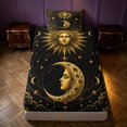 thumbnail image 4 of Homewish Black Gold Twin Sheets, Damask Sun Stars Moon Bedding, 3pcs, 1 Flat Sheet, 1 Fitted Sheet and 1 Pillowcase, 4 of 6