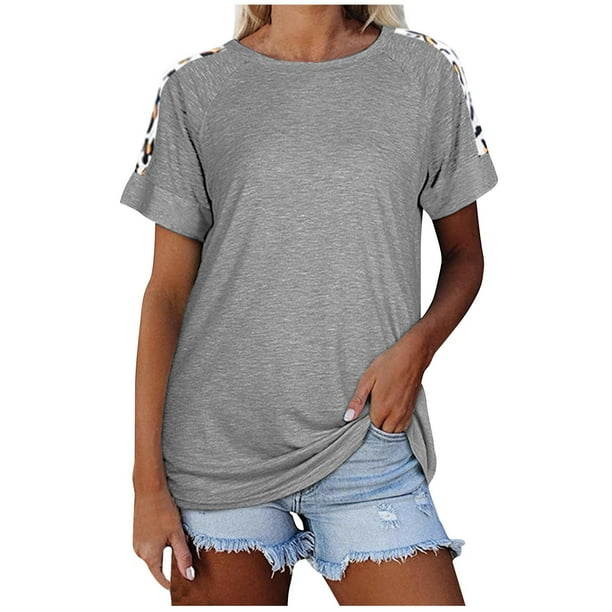Tops Cortos para las Mujeres Imprimidos Cuello Redondo Suelto Manga Corta Superior, Tops Sueltos para las Mujeres