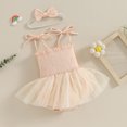 thumbnail image 3 of Newborn Baby Girl Sleeveless Bubble Romper Cotton Tutu Dess Bodysuit with Headband Set Summer Clothes Outfit, 3 of 7