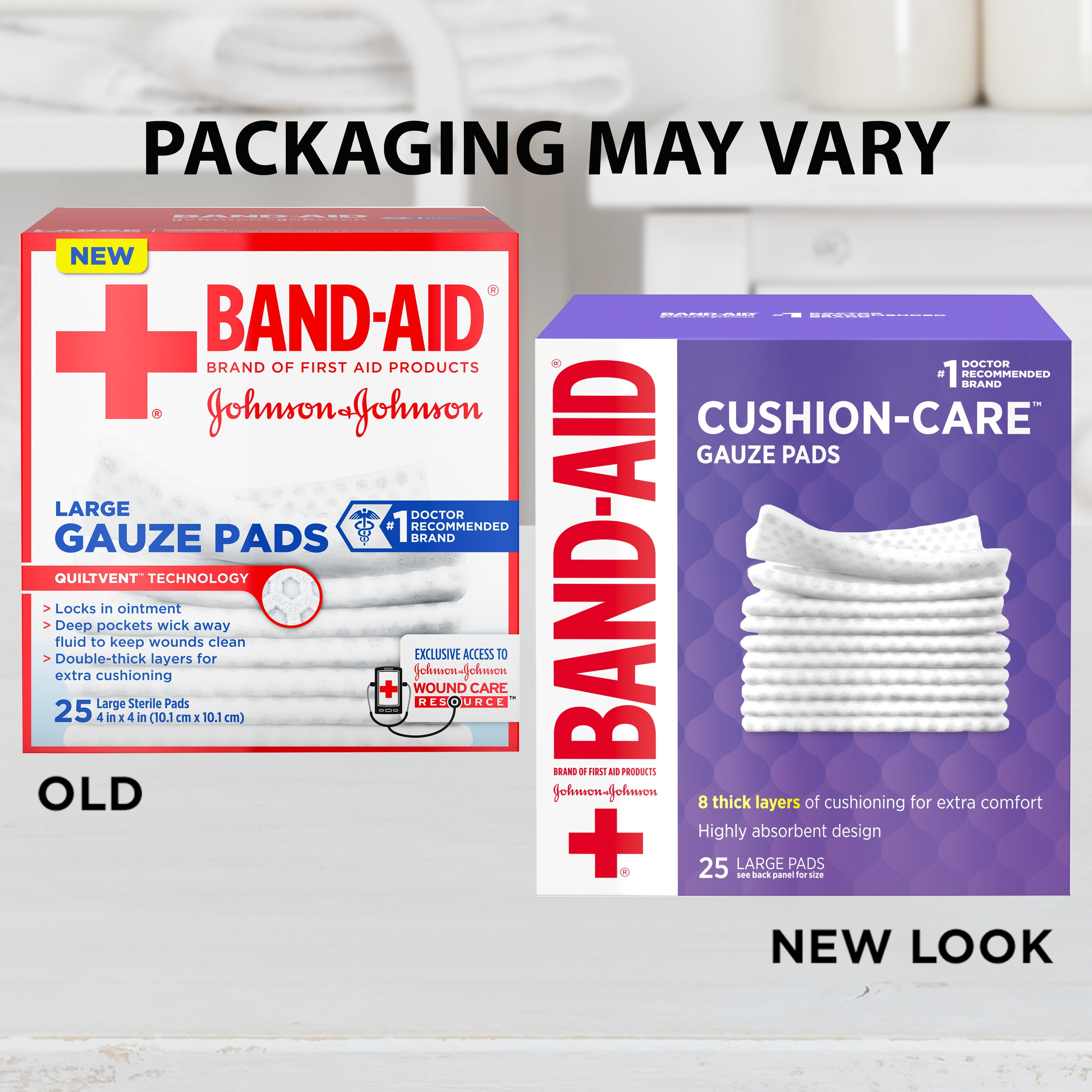 BandAid Brand Cushion Care Gauze Pads, Large, 4 in x 4 in, 25 ct