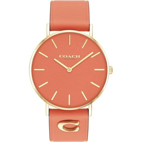 Coach 14503922 Perry Coral Pink/Gold Tone Dial Coral Pink Leather Band Women's Watch