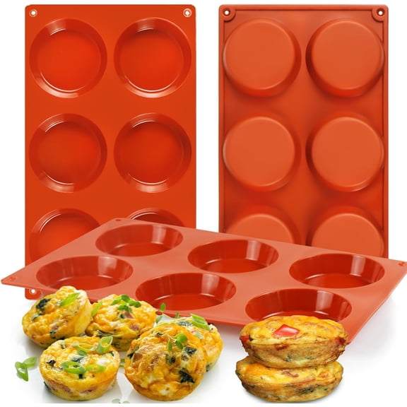 Silicone Egg Molds for Oven Baking,6-Cavity Silicone Egg Bite Molds for Breakfast Sandwiches, Non-Stick 3" Muffin Top Pans/Whoopie Pie Pan