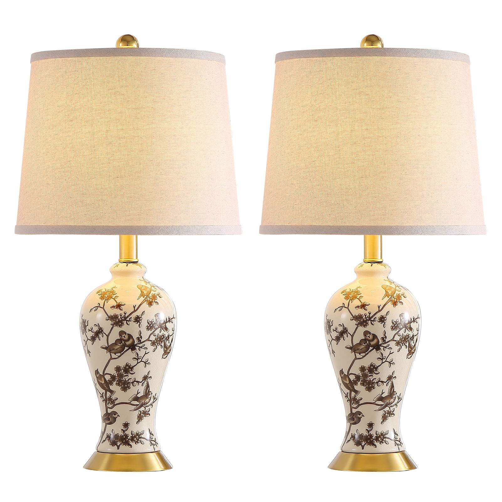 JUJUYUYOP  24"Classic Chinese-Style Ceramic Table Lamps Set of 2, Suitable for Bedside Tables, Living Rooms, and Entryways (Bulb Included)