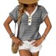 thumbnail image 4 of Camisas de Manga Corta de las Mujeres de Verano Empalmado de Punto con Cuello en V Botón Superior, Poliéster Ligero para el Uso Diario Casual, 4 of 9