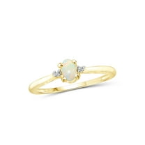 JewelersClub Opal Ring Birthstone Jewelry – 0.15 Carat Opal 14K Gold Plated Silver Ring Jewelry with White Diamond Accent – Gemstone Rings with Hypoallergenic 14K Gold Plated Silver Band