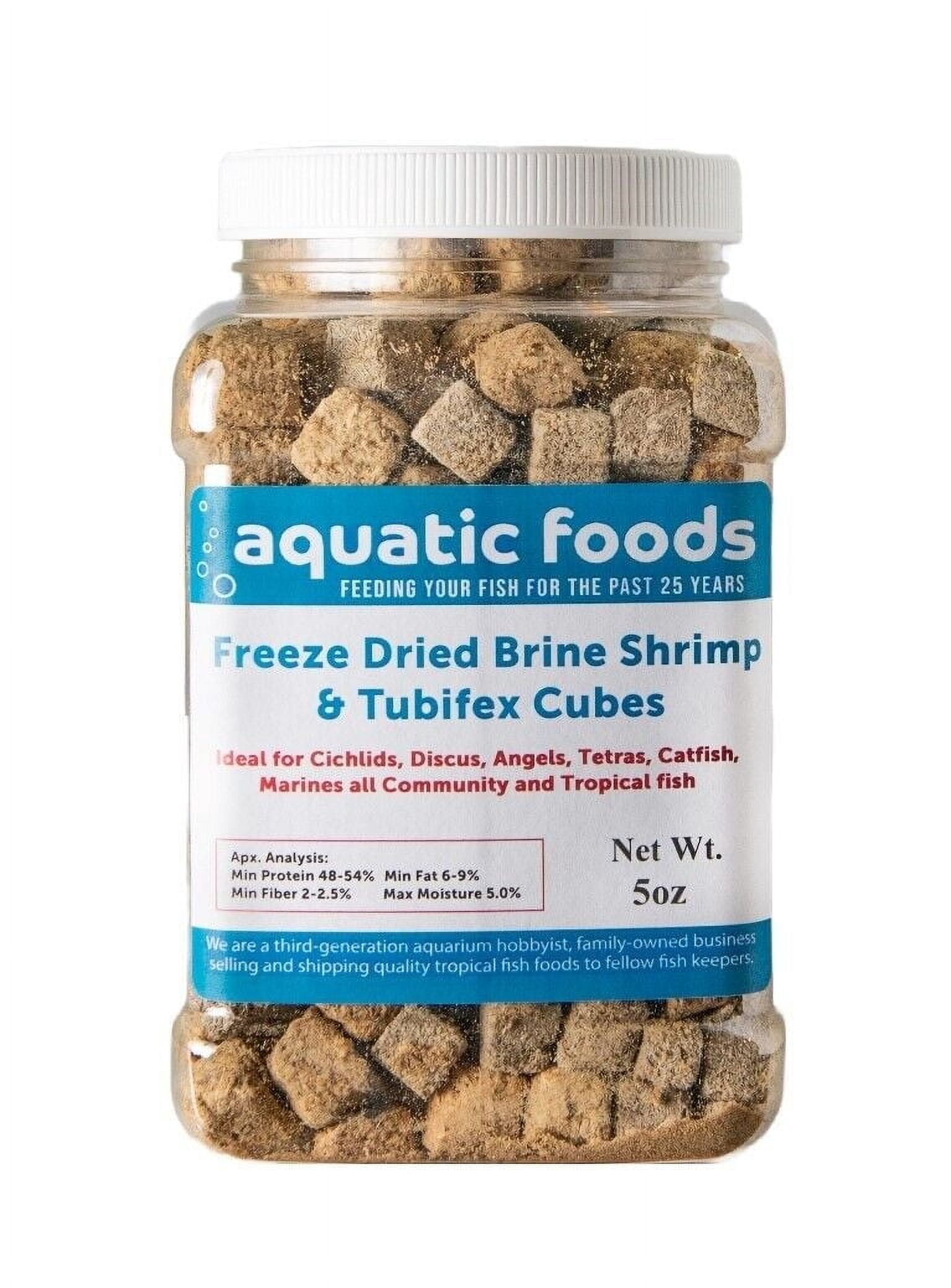 Freeze Dried Floating Brine Shrimp and Tubifex Cubes for All Tropical Fish, Marine Fish, Discus, Cichlids, Koi & Pond Fish, Turtles…5oz Med Jar