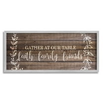 Stupell Industries Faith Family Friends Quote Wood Pattern Rustic Phrase Typography Painting Gray Framed Art Print Wall Art, 10 x 24