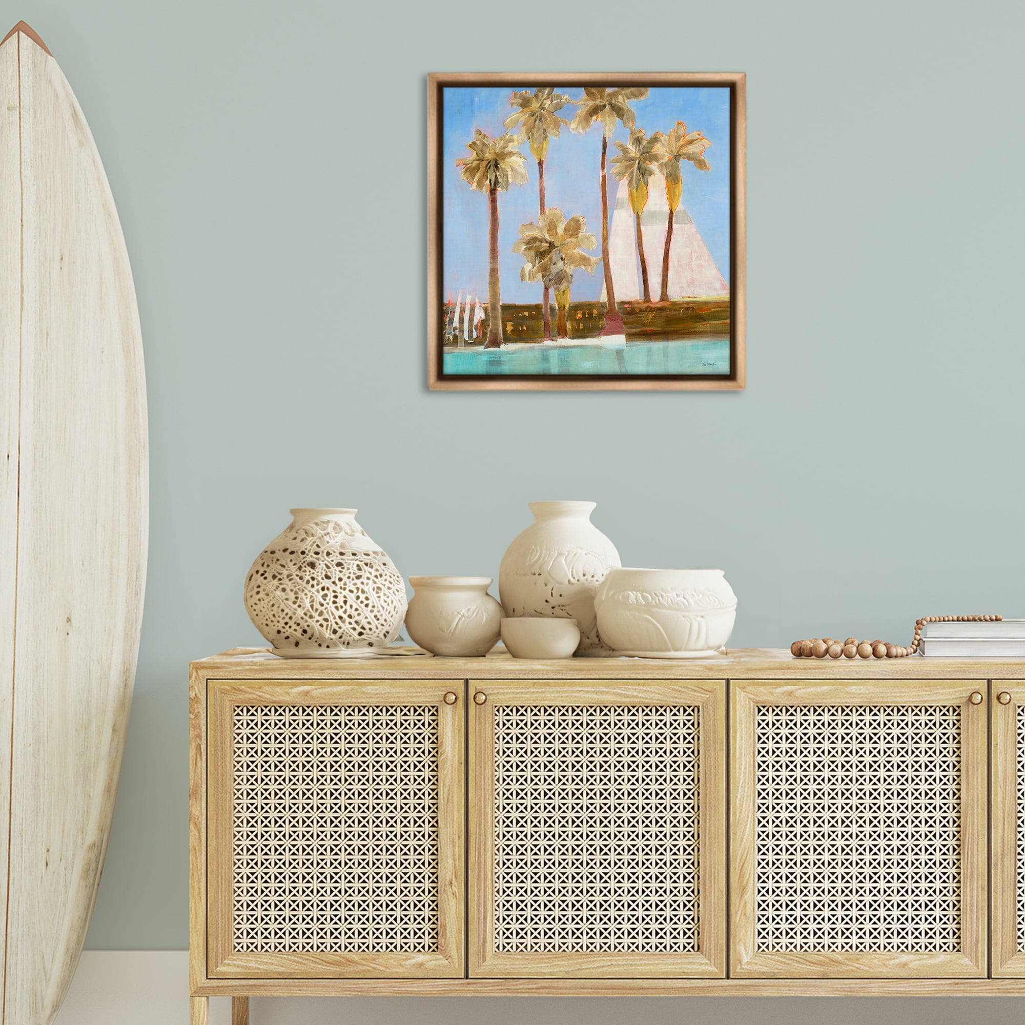Stupell Industries Rustic Tropical Scene Coastal Painting Brown Floater Framed Canvas Art Print Wall Art, 25 x 25