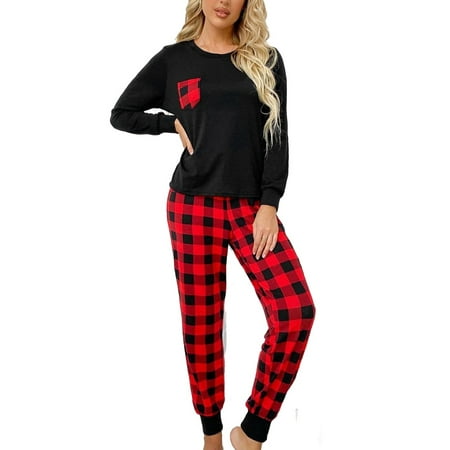 

Round Neck Casual Gingham Pant Sets Multicolor Long Sleeve Women Pajama Sets