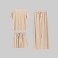 thumbnail image 2 of RYRJJ Women's 3 Piece Pajama Sets Short Sleeve Sleepwear Crewneck Top with Shorts and Wide Leg Long Pants Pjs Soft Loungewear, 2 of 6