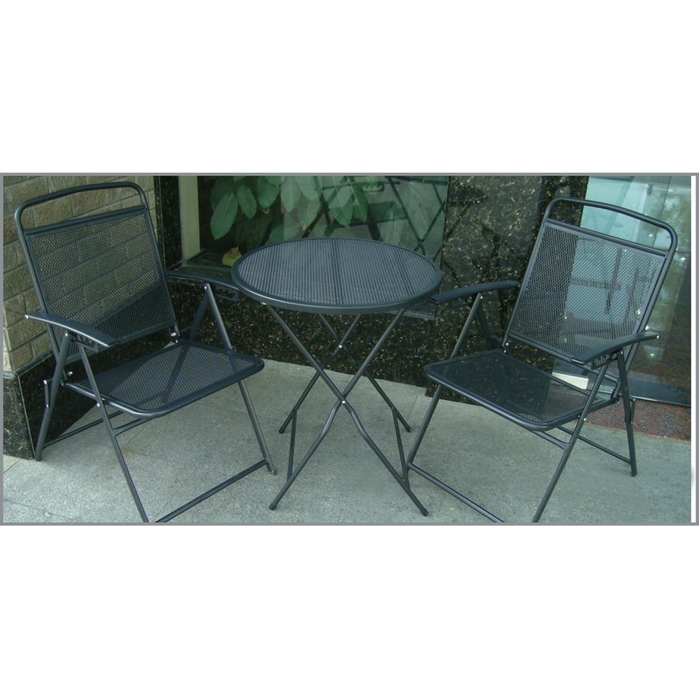 Wrought Iron 3Piece Outdoor Bistro Set, Black