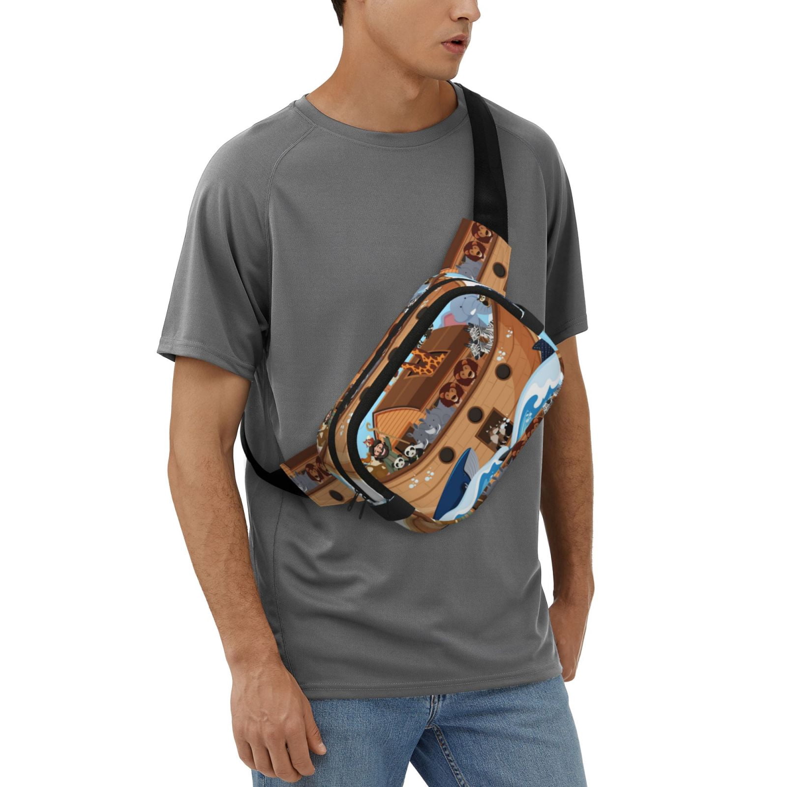 Hirioo Animals on Noah's Ark for Double Layer Waist Bag Adjustable Fanny Pack For Travel Running Hiking