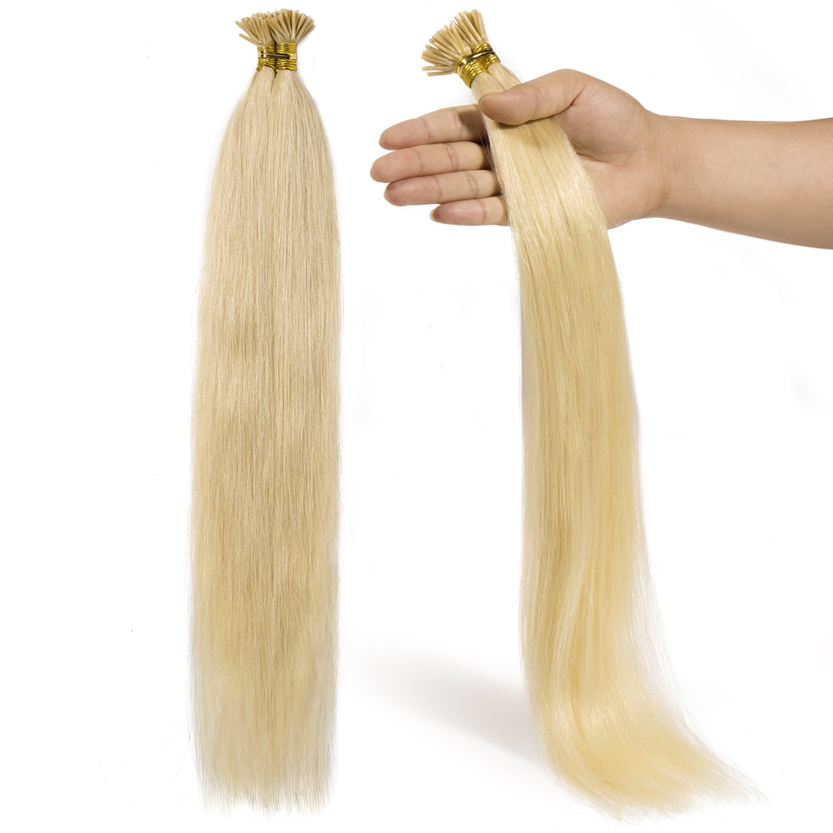 SEGO I Tip Hand-Tied Human Hair Extensions Cold Fusion Off Black 100 Strands Soft Straight Remy Hair Pre Bonded Stick Shoelace Tips