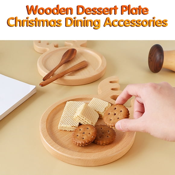 Wooden Christmas Dessert Plate for Food Presentation Snacks Serving Unique Natural Wood Platter for Holiday Tableware Kitchen Decor