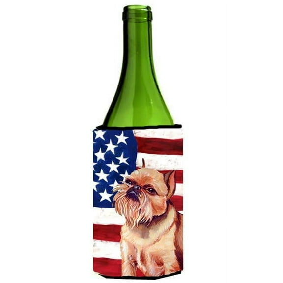 USA American Flag with Brussels Griffon Wine bottle sleeve Hugger 24 oz.