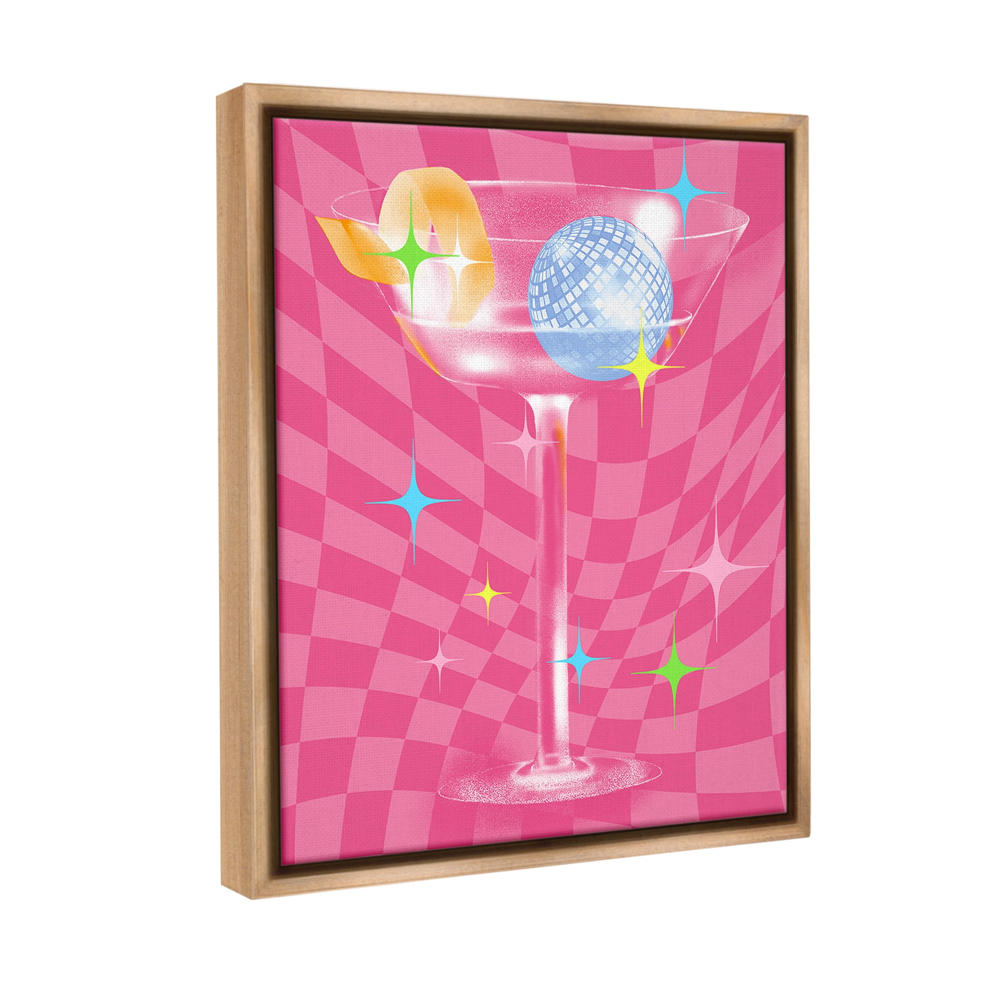 Stupell Industries Groovy Cocktail Pattern Food & Beverage Painting Brown Floater Framed Canvas Art Print Wall Art, 17 x 21