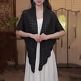 thumbnail image 2 of Oiur Women Knitting Shawl,Solid Color Fringe Design Lightweight Versatile Hollow Shawl,Open Knitted Pattern Shawl Wrap,Black, 2 of 8