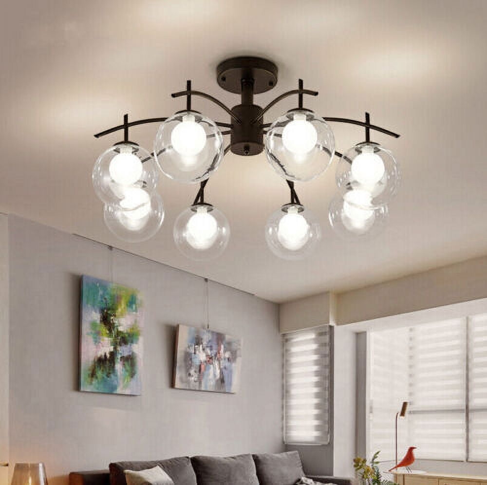 KPIBEST 8 Light Glass Globe Sputnik Chandelier Modern Black Pendant Ceiling Light Fixture G9 Base