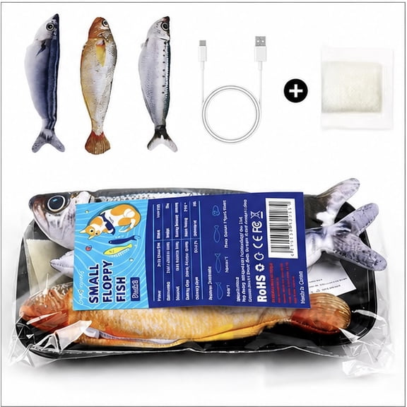 Risehigh  Interactive Cat Toys for Indoor 3 Pcs Kitten Toys Bite-Sized Realistic Flopping Fish with Tap-Activated 3 Flapping Modes 7.1 Inch Rechargeable