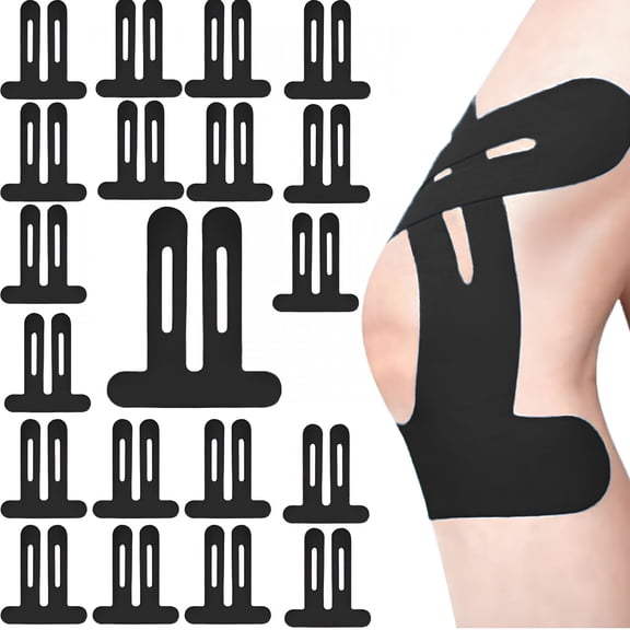 XIRQI 20Pcs Precut Kinesiology Tape for Knee,Elastic Breathable Kt Tape for Shoulders,Ankles,Wrists,Knee Stability,Waterproof Sports Tape,Black,Support for Running Cycling Fitness(Black & Beige)