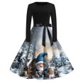 thumbnail image 2 of Christmas Dresses for Women Christmas Print Flare Dress For Women Long Sleeve Dress Hollow Party Casual Dresses with Round Neck for Christmas Party,Multicolor,L, 2 of 5