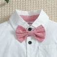 thumbnail image 6 of Otqutp Casual Bodysuits for Baby Boys Pants Sets Toddler Gentleman Outfits Long Sleeve Dress Shirt + Suspenders Pants + Bow Tie 6M-5 Years(Pink-A,6-12 Months), 6 of 9