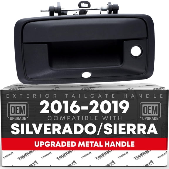 Tailgate Handle Assembly, Upgraded Metal - Compatible with 2016-2019 Chevrolet Silverado, GMC Sierra, Liftgate Latch Handle, Textured, w/ Keyhole, Camera Hole - OEM 23448681, 23487215, 84016231, 9772
