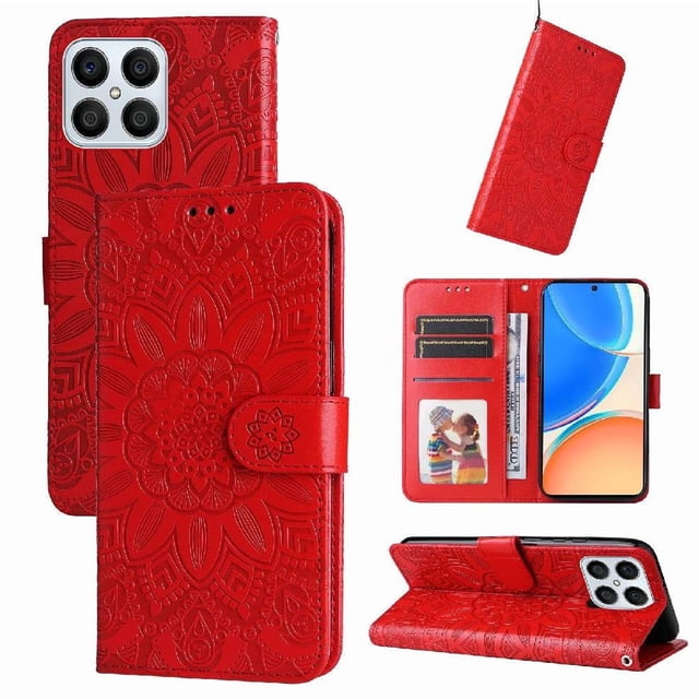 Funda tipo cartera GANGXUN para Honor X6 , diseño girasol, cuero PU, soporte, cierre magnético, tarjetero