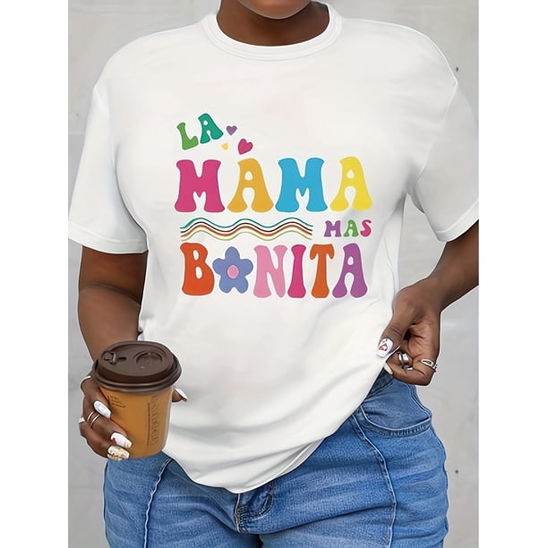 MAMA Print T-shirt, Casual Short Sleeve Crew Neck Top For Spring & Summer, Women's Clothing