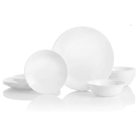 18-Piece Service for 6 Dinnerware Set Triple Layer Glass and Chip Resistant, Lightweight Round Plates and Bowls Set, Winter Frost White