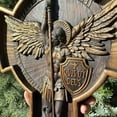 thumbnail image 2 of Archangel Michael Cross Solid Wood Carving Gift Wall Hanging Decoration Christian Patron Saint Michael Statue, 2 of 6