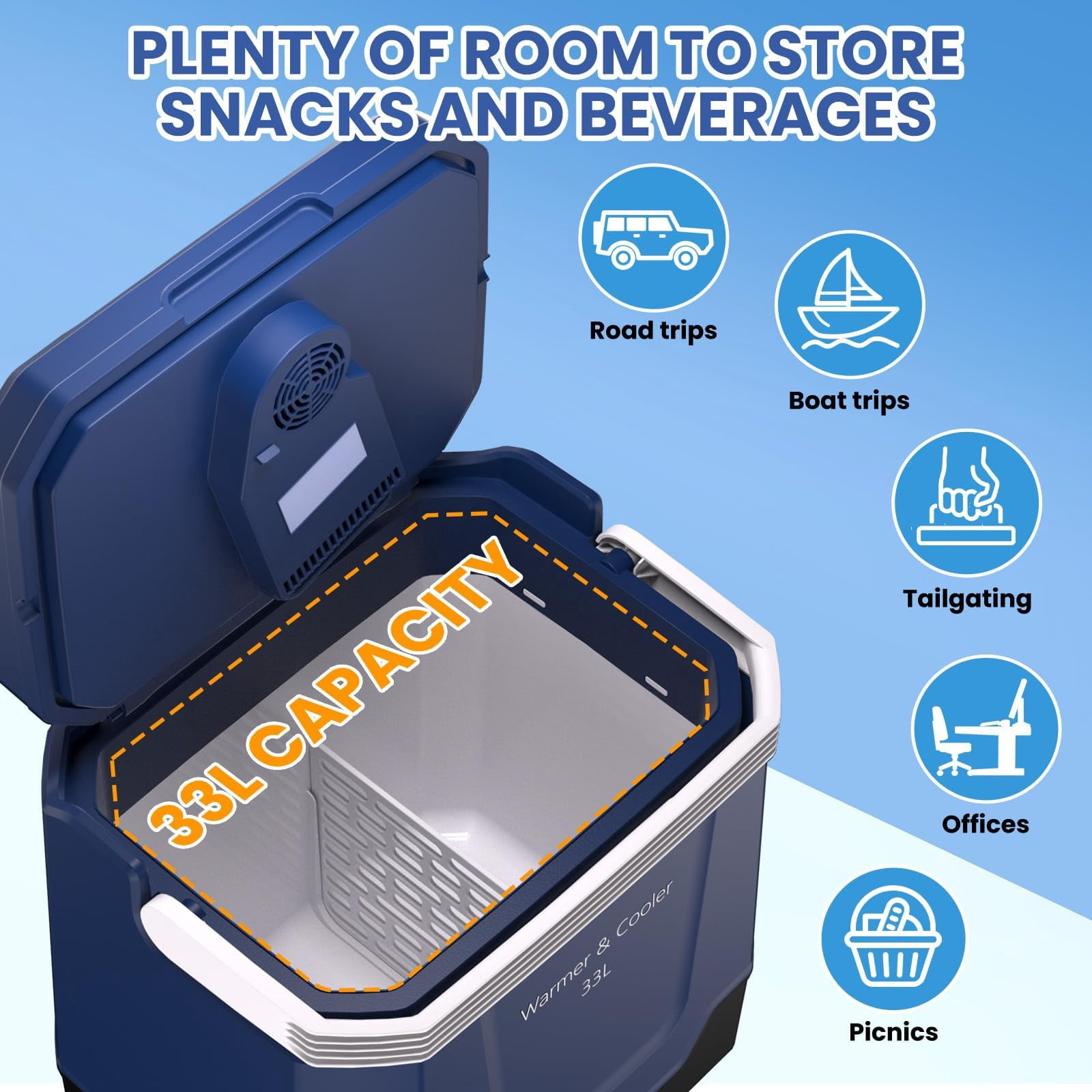 QinaQin 35 Quart (33 L) Electric Cooler & Warmer, Portable Car Refrigerator with Automatic Locking Handle, 12V Car Freezer for Vehicle with 110V AC Home Power Cord, Plug in Coolers